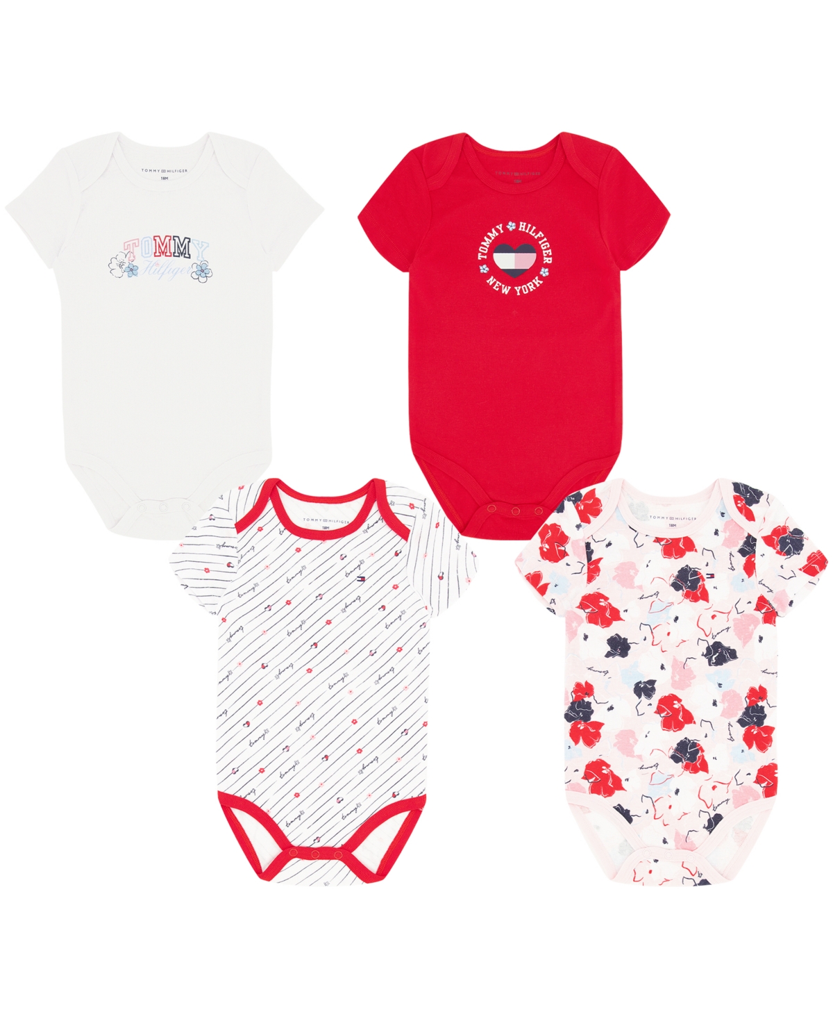 jorden Malawi Feasibility Tommy Hilfiger Baby Girls Assorted Short Sleeve Bodysuits, Pack Of 4 In Red  | ModeSens