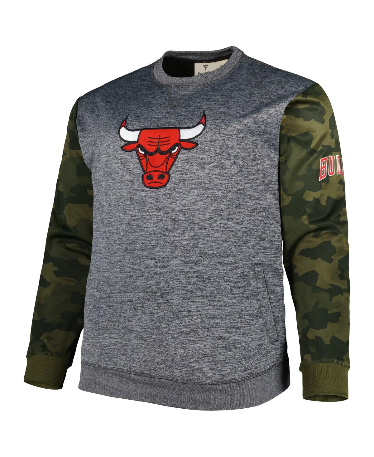 Shop Fanatics Men's  Heather Charcoal Chicago Bulls Big And Tall Camo Stitched Sweatshirt