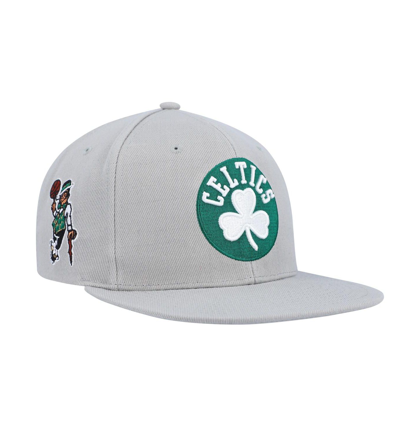 Мужская кепка Mitchell & Ness Gray Boston Celtics Side Core 2.0 Snapback Hat — фото 4