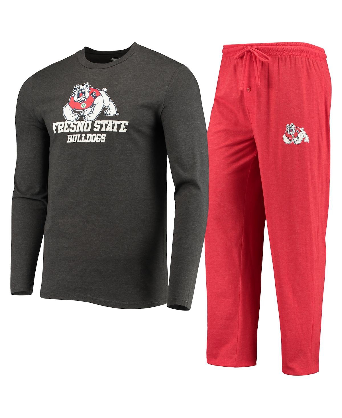 Concepts Sport Red/heathered Charcoal Fresno State Bulldogs Meter Long Sleeve T-shirt & Pants Sleep In Red,heathered Charcoal