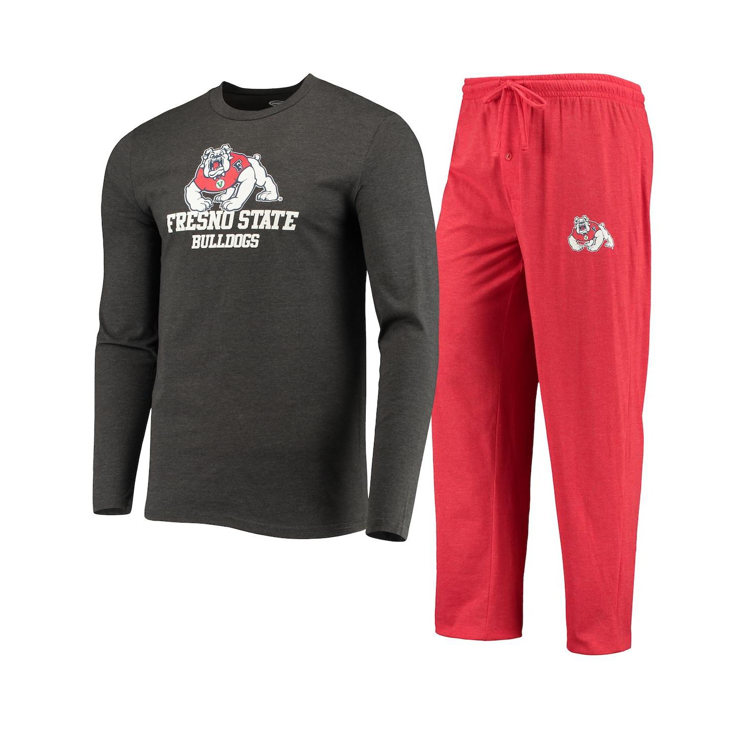 Men's Red, Heathered Charcoal Fresno State Bulldogs Meter Long Sleeve T-shirt and Pants Sleep Set