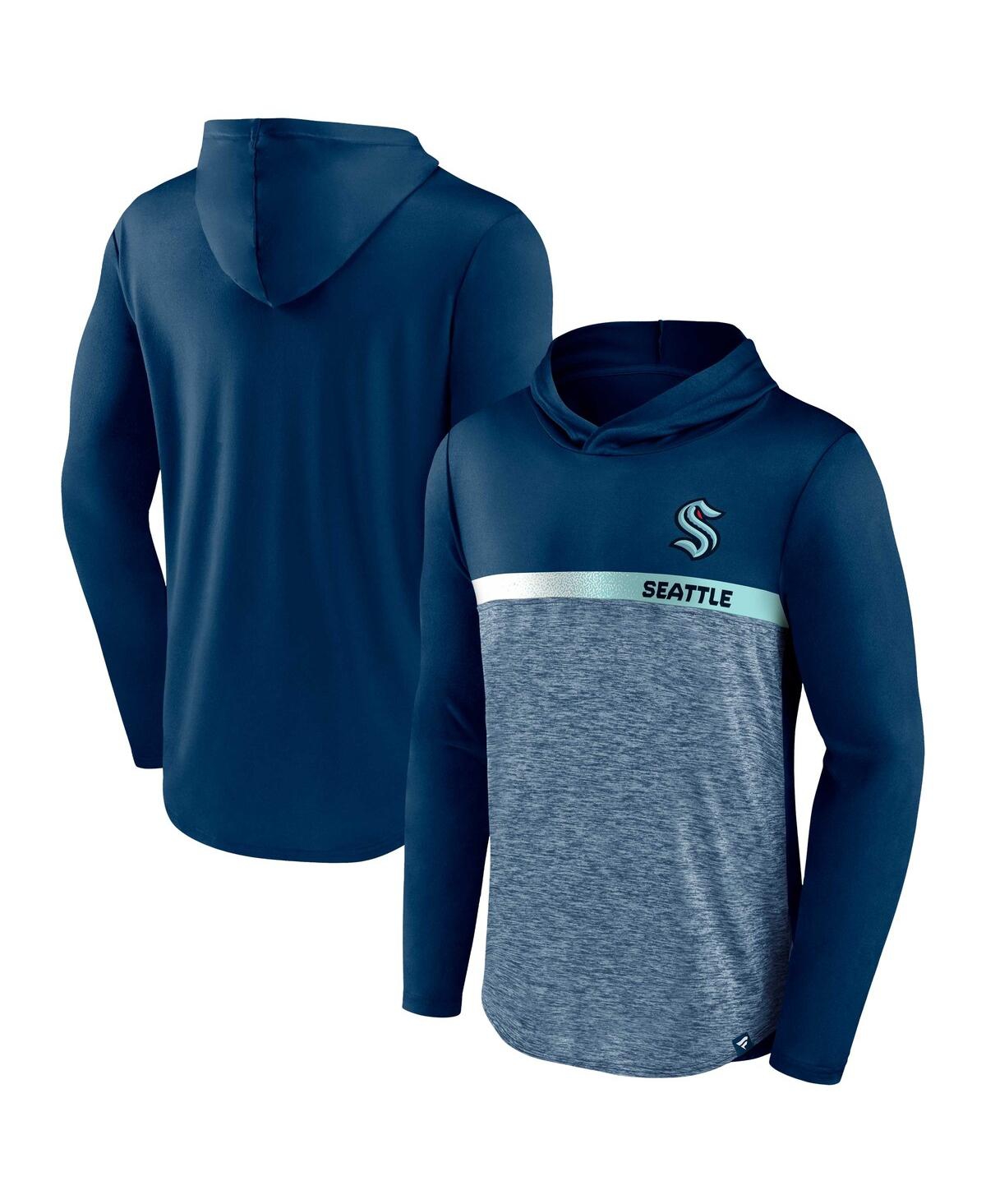 Shop Fanatics Men's  Deep Sea Blue Seattle Kraken Podium Defender Pullover Hoodie