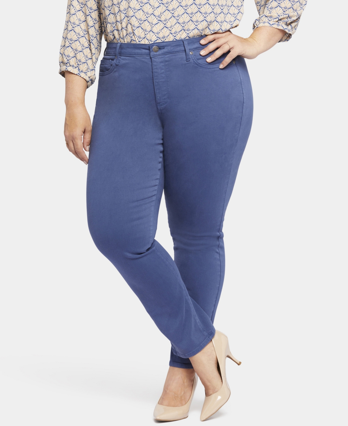 Nydj Plus Sheri Slim Womens Mid-rise Stretch Straight Leg Jeans In Deja Blu