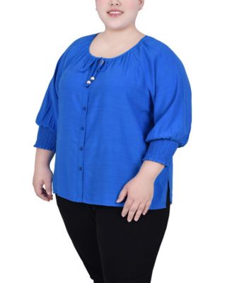 Plus Size 3/4 Sleeve Button Front Blouse