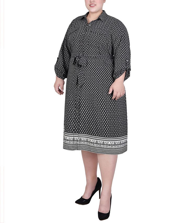 Grey 3/4 Roll Tab Sleeve Shirtdress - Plus Size
