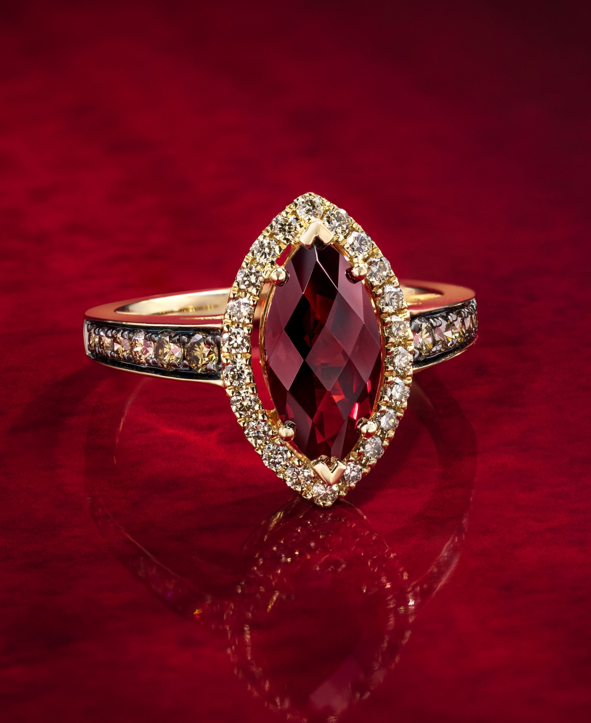 Le Vian Pomegranate Garnet (2 ct. t.w.) & Diamond (1/2 ct. t.w.) Halo Ring in 14k Rose Gold - 14K Strawberry Gold Ring