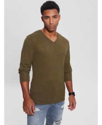 GUESS Men's Long-Sleeve Gauze V-neck Fitted T-shirt - Macy's