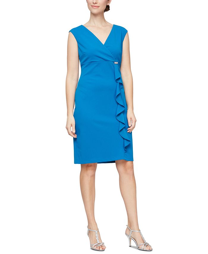 Formal Sheath Silhouette with Wrapped Surplice Detail Dark Navy main image 1