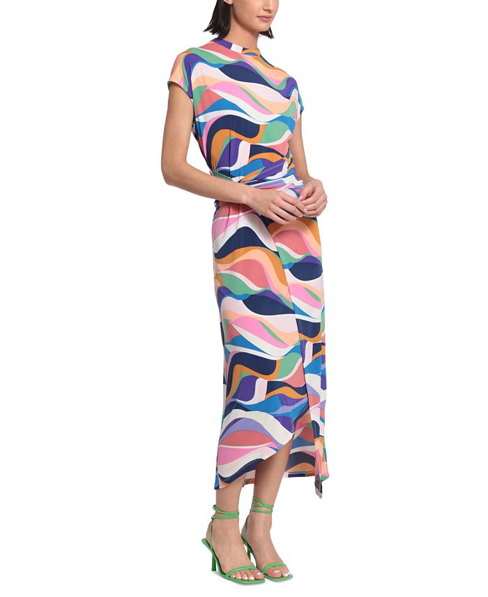Donna Morgan Women's Printed Faux-Wrap Midi Dress - Macy's