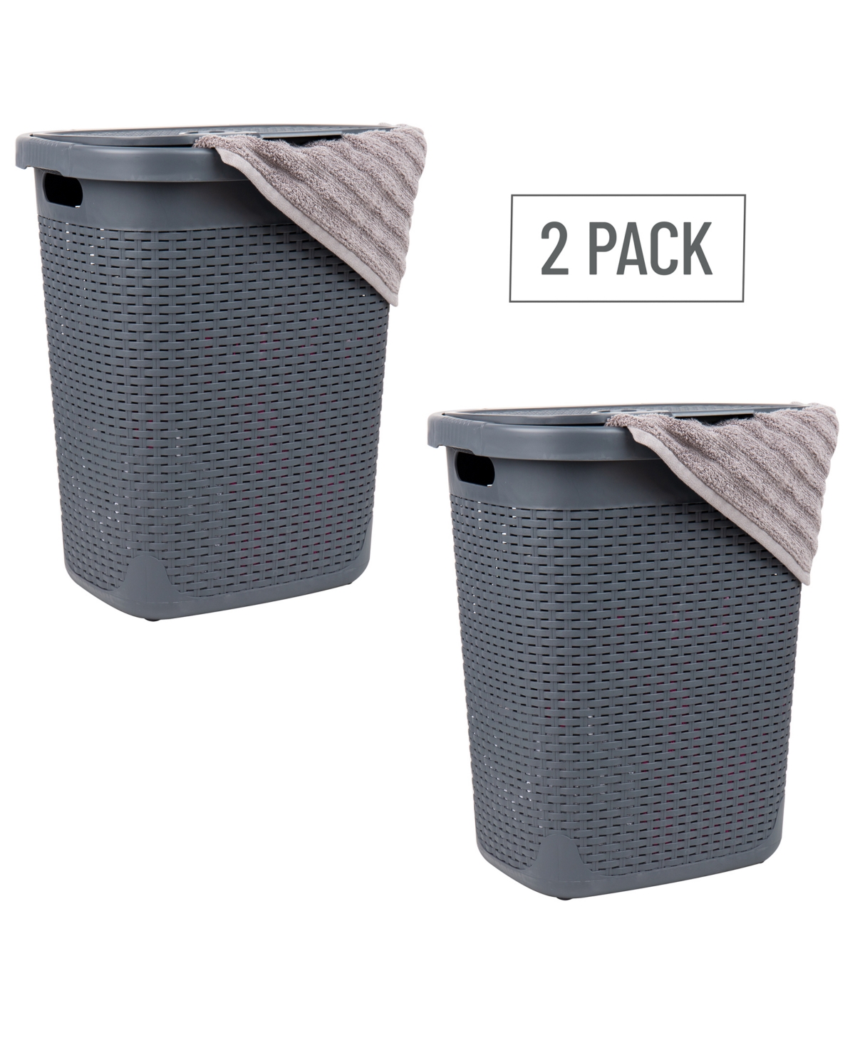 Shop Mind Reader Basket Collection Slim Laundry Hamper, Cut Out Handles, Attached Hinged Lid, Ventilated, Set Of 2 In Gray