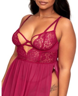 Plus Size Rae Unlined Babydoll & G-String Set Lingerie