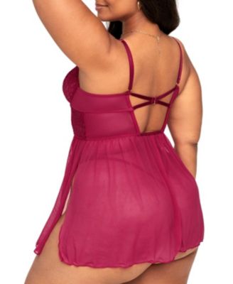 Plus Size Rae Unlined Babydoll & G-String Set Lingerie