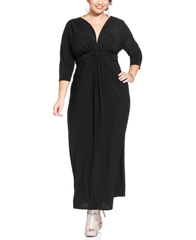 Love Squared Plus Size Three-Quarter-Sleeve Knotted Maxi Dress