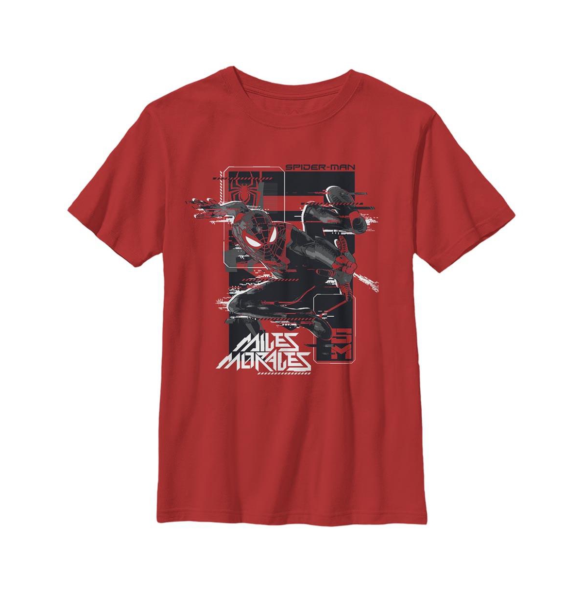 Marvel Kids' Boy's  Spider-man: Miles Morales Glitch Frame Child T-shirt In Red