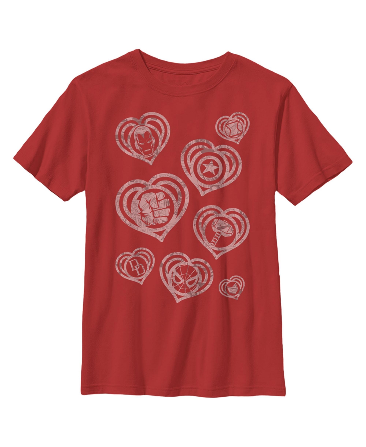 Marvel Boy's  Valentine's Day Hero Icon Hearts Child T-shirt In Red