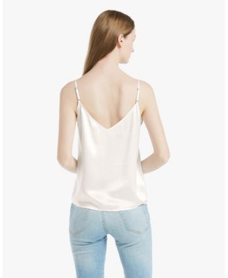 Women's V Neckline Silk Camisole with Spaghetti Straps