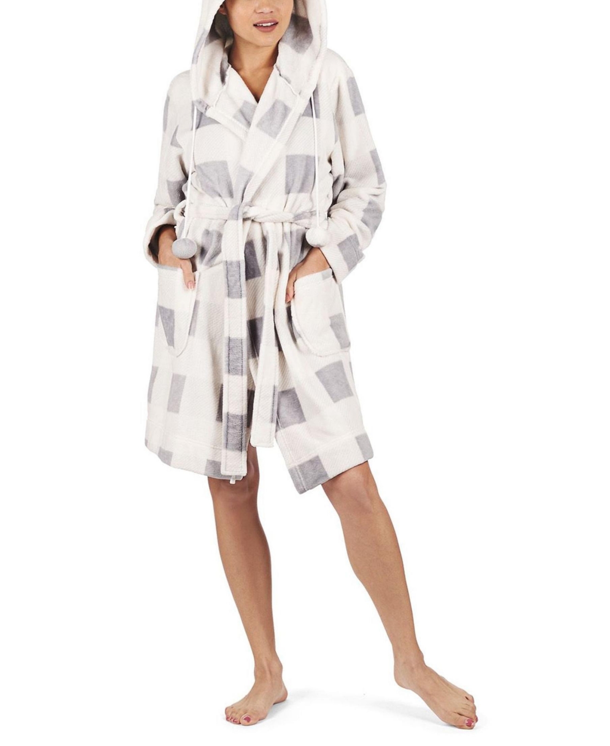 Women's Plaid Plush Robe - Ivory