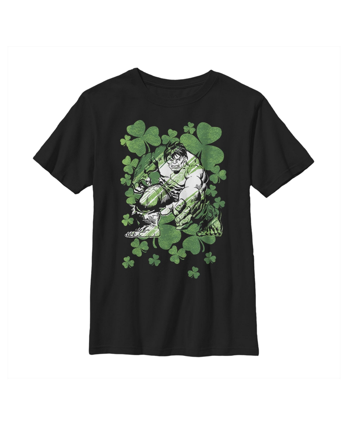 Marvel Boy's  St. Patrick's Day Hulk Clover Field Child T-shirt In Black