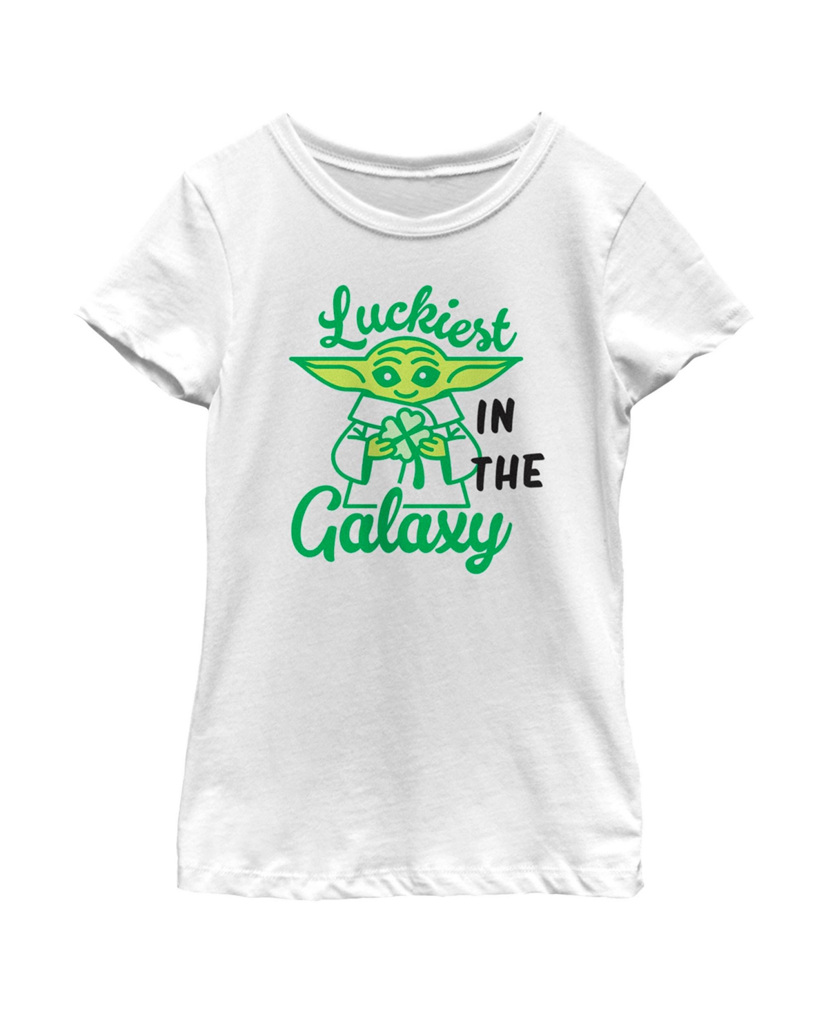 Disney Lucasfilm Kids' Girl's Star Wars: The Mandalorian St. Patrick's Day Grogu Luckiest In The Galaxy Child T-shirt In White