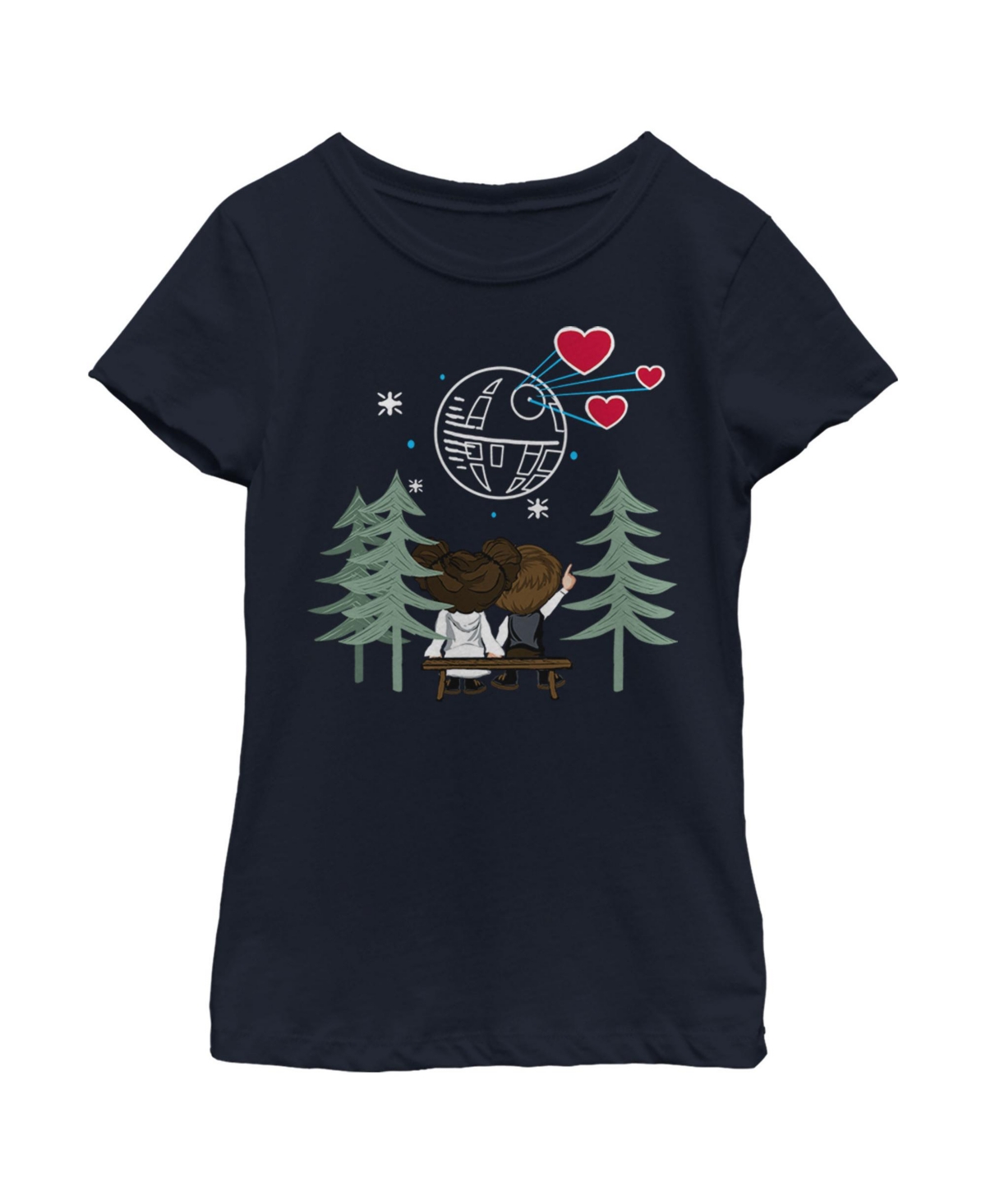 Disney Lucasfilm Girl's Star Wars Valentine's Day Han And Leia Holding Hands Child T-shirt In Navy Blue