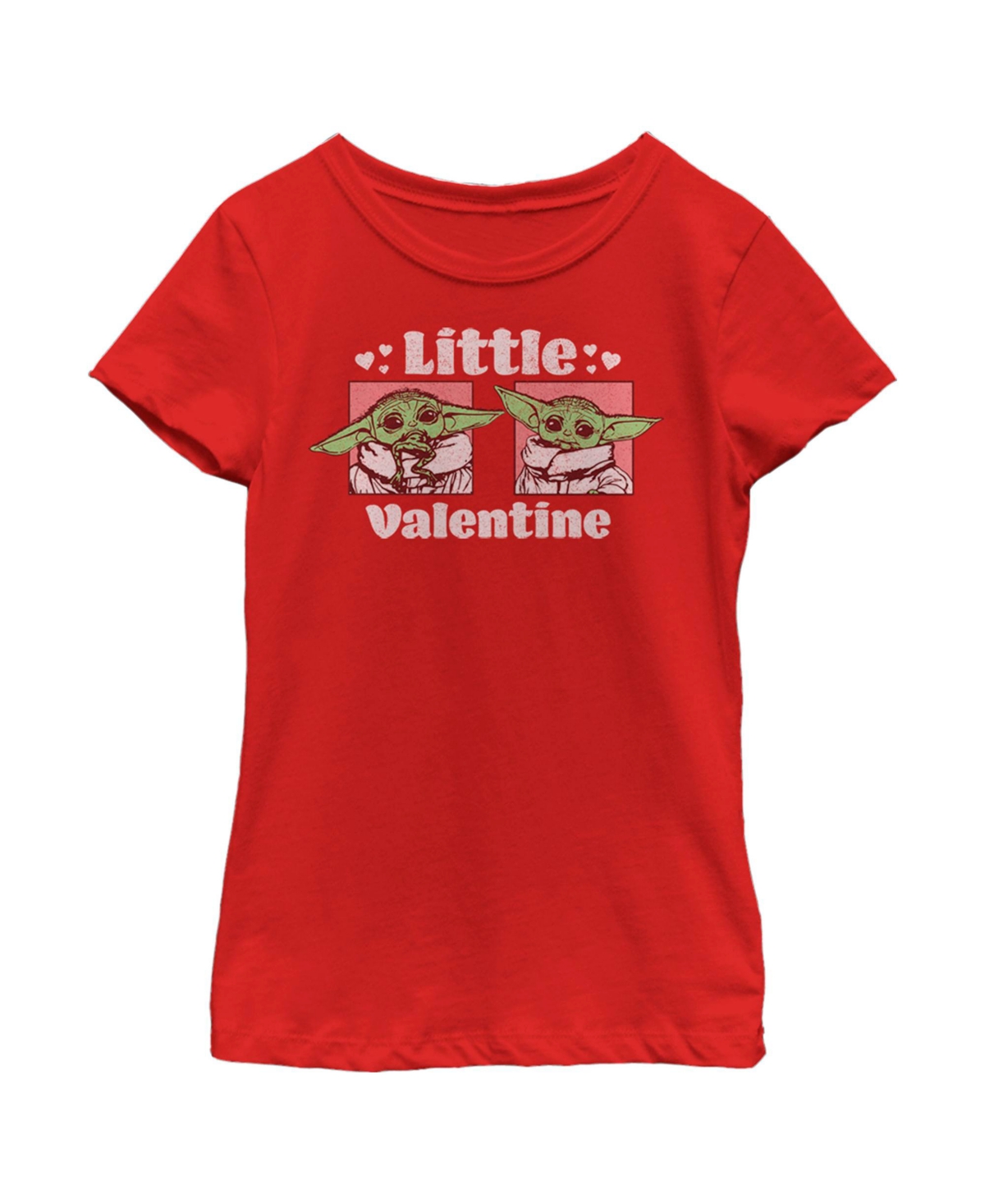 Disney Lucasfilm Girl's Star Wars: The Mandalorian Valentine's Day The Child Little Valentine Panels Child T-shirt In Red