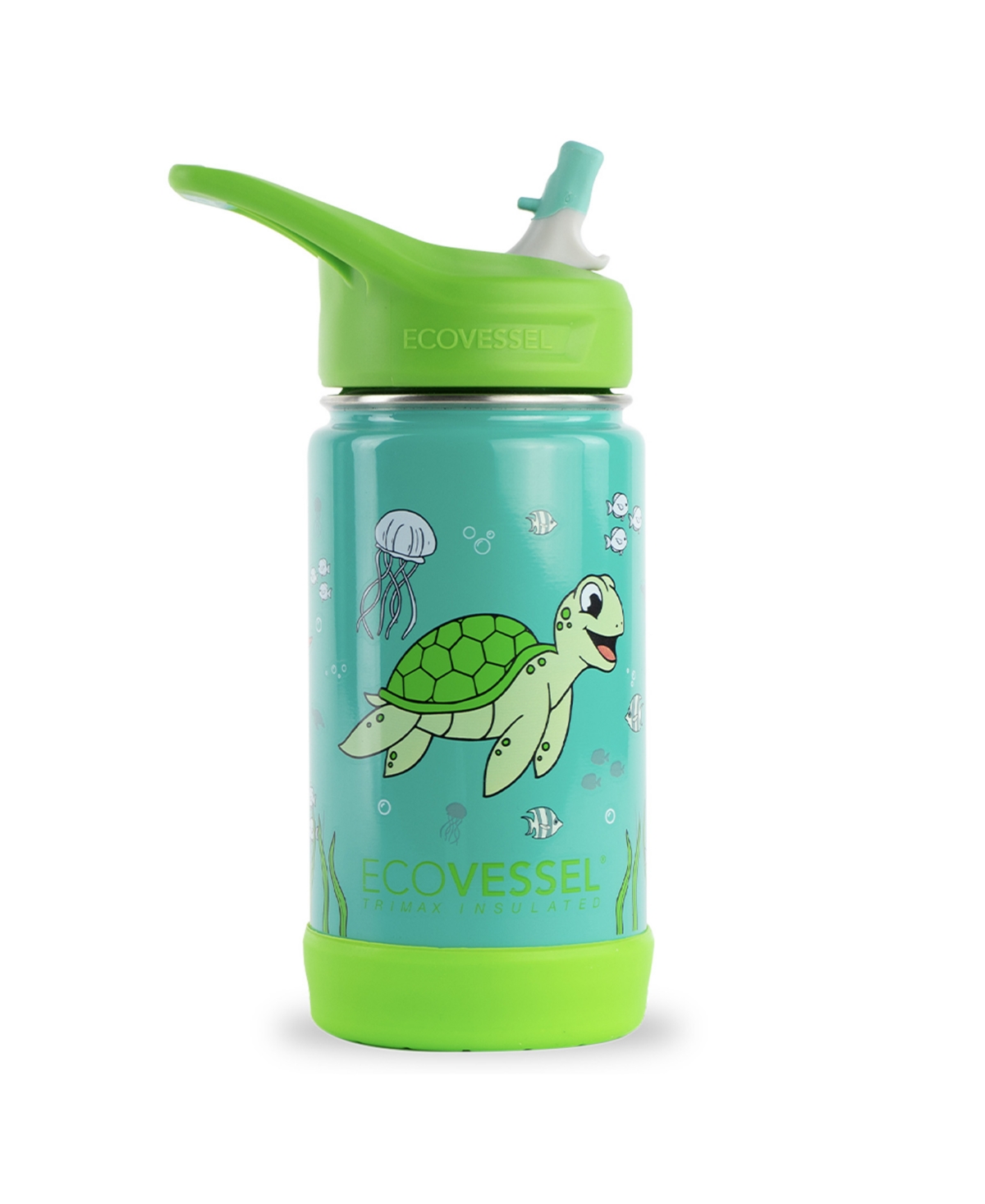 Ecovessel Frost Kids Trimax Insulated Stainless Steel Bottle With Design Flip Straw Lid And Silicone In Ocean