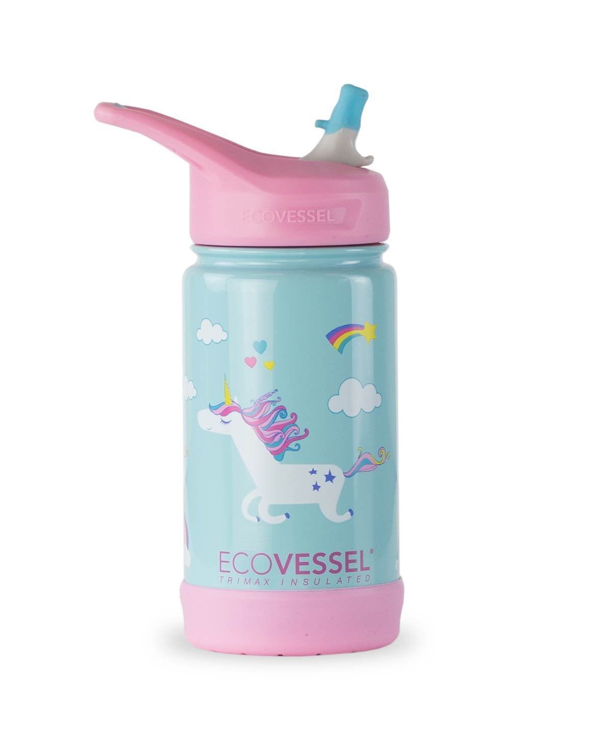 Ecovessel Frost Kids Trimax Insulated Stainless Steel Bottle With Design Flip Straw Lid And Silicone In Unicorn