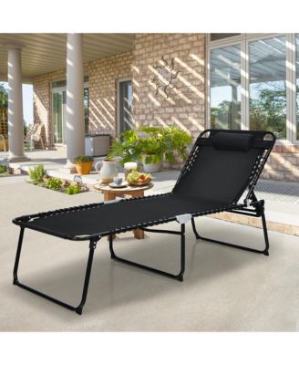 Folding Lounge Chaise Chair 4 Position Patio Recliner w/Pillow Sunbathe Chair