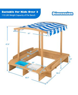 Kids Large Wooden Sandbox w/ 2 Bench Seats Outdoor Play Spot for Children