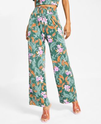 Bar III - Women's Floral-Print Wide-Leg Pull-On Pants
