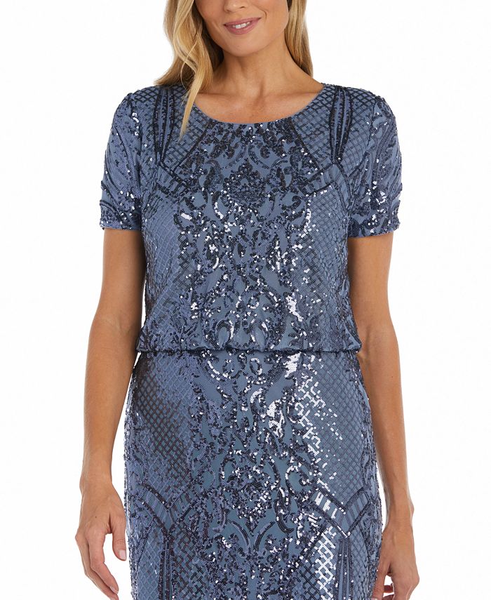 R & M Richards Women's Sequin Embellished Pleated Gown Brown Size 8