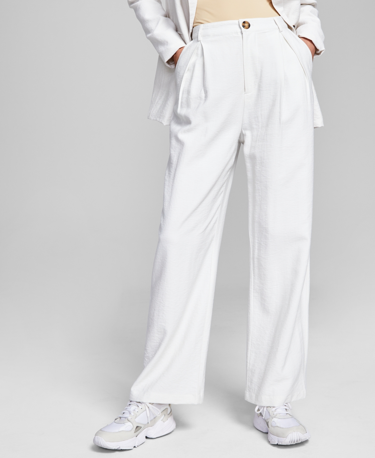 AND NOW THIS WOMEN'S HIGH-RISE WIDE-LEG TEXTURED TROUSER PANTS
