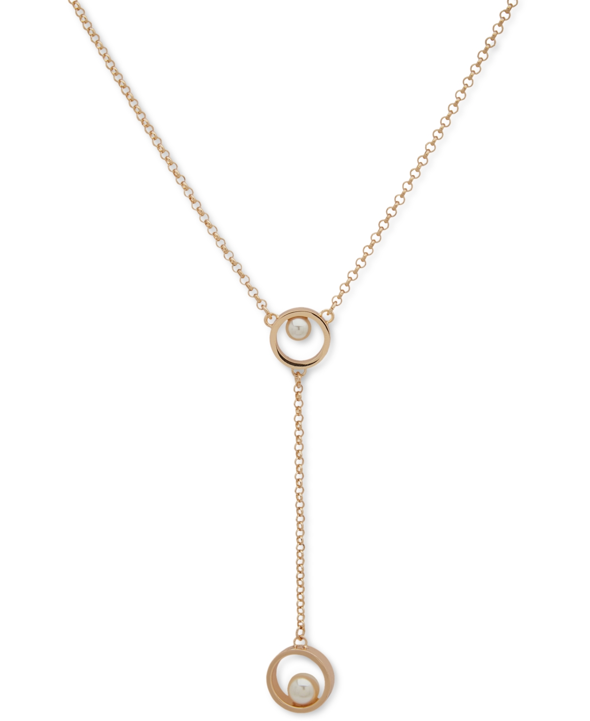 Karl Lagerfeld Gold-tone Imitation Pearl Lariat Necklace, 16" + 3" Extender