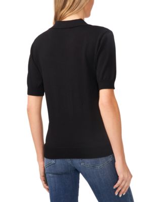 Женский свитер поло CeCe с V-образным вырезом и коротким рукавом и воротником-стойкой