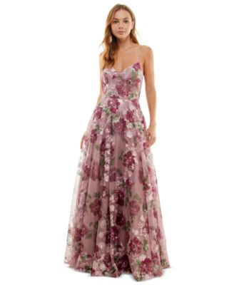 Say Yes to the Prom Juniors Embroidered Floral Lace Up Gown Created for Macy s Macy s