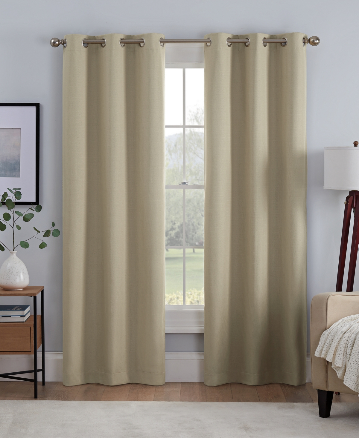 Eclipse Khloe 100% Absolute Zero Blackout Solid Textured Thermaback Curtain Panel, 95" X 40" In Tan