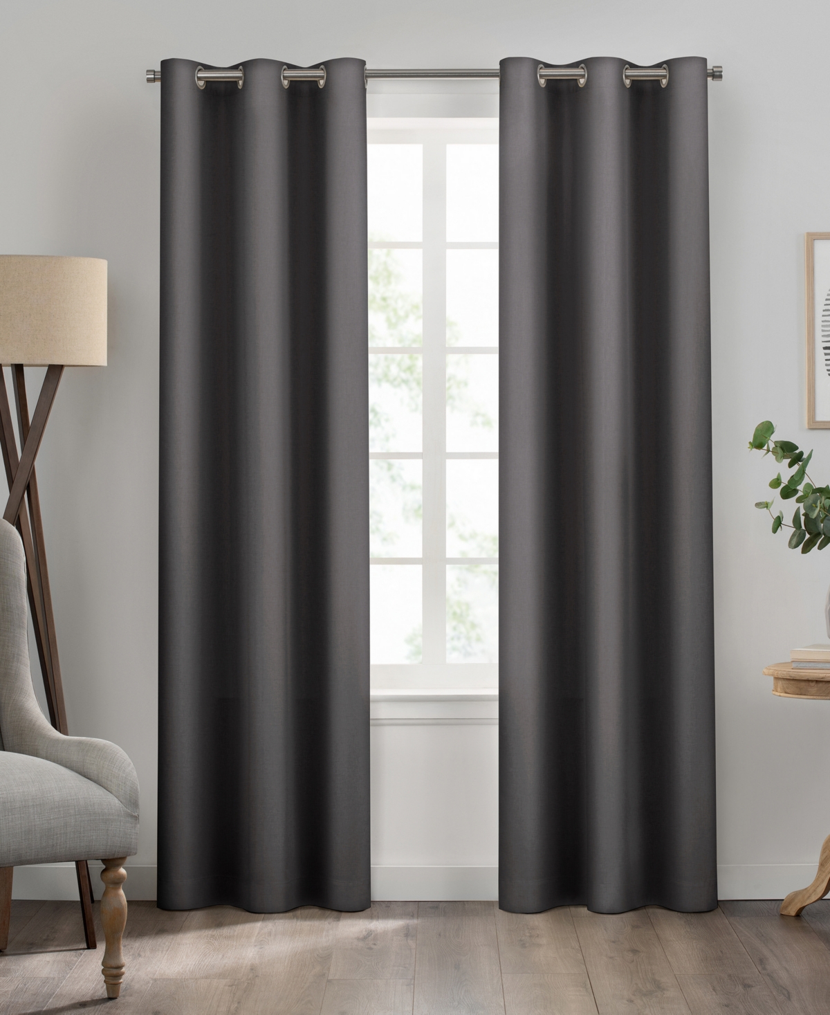 Eclipse Kendall Grommet Solid Textured Thermaback Blackout Curtain Panel, 63" X 42" In Charcoal