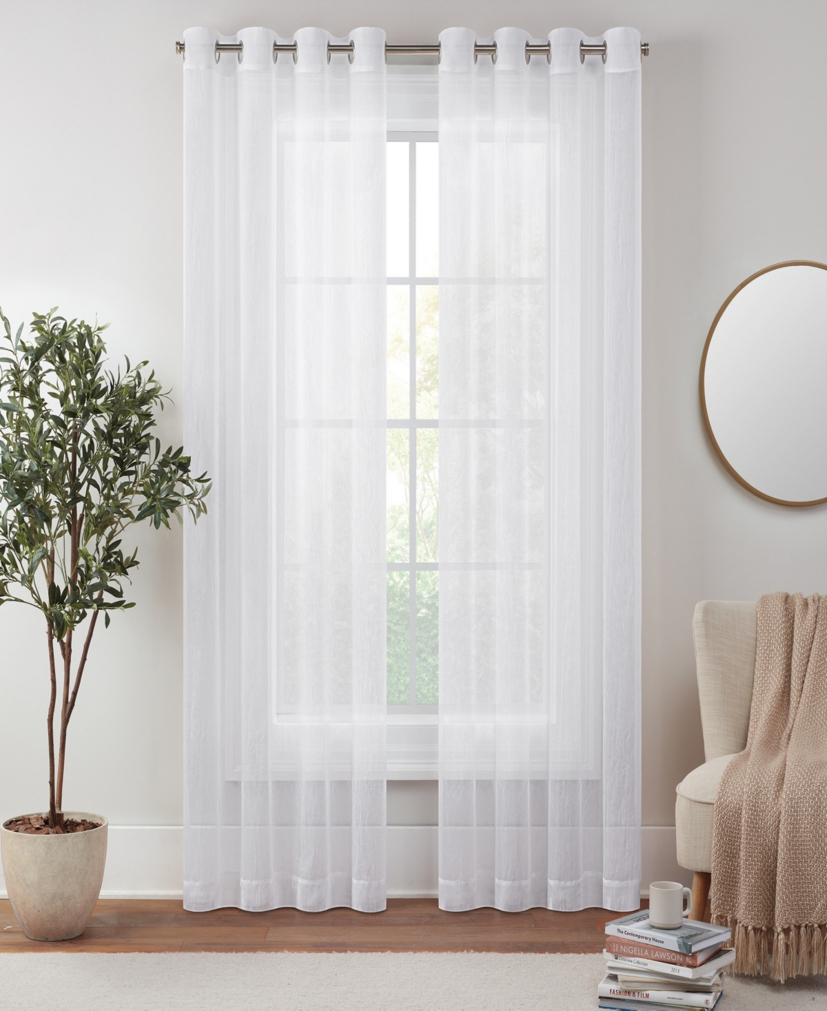 Eclipse Emina Crushed Sheer Voile Grommet Curtain Panel, 50" X 63" In White