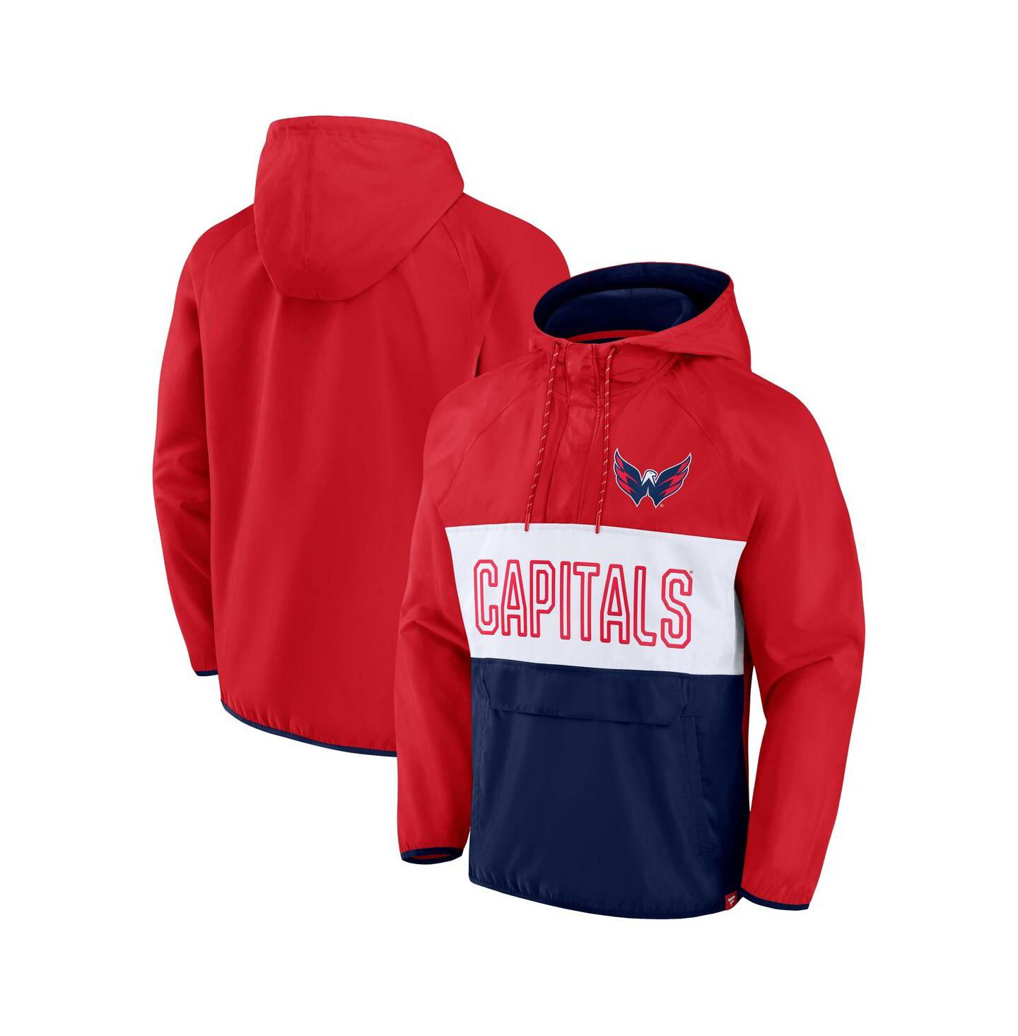 Мужские худи Fanatics Red, Navy Washington Capitals Backhand Shooter Defender Anorak Raglan Quarter-Zip Jacket — фото 4