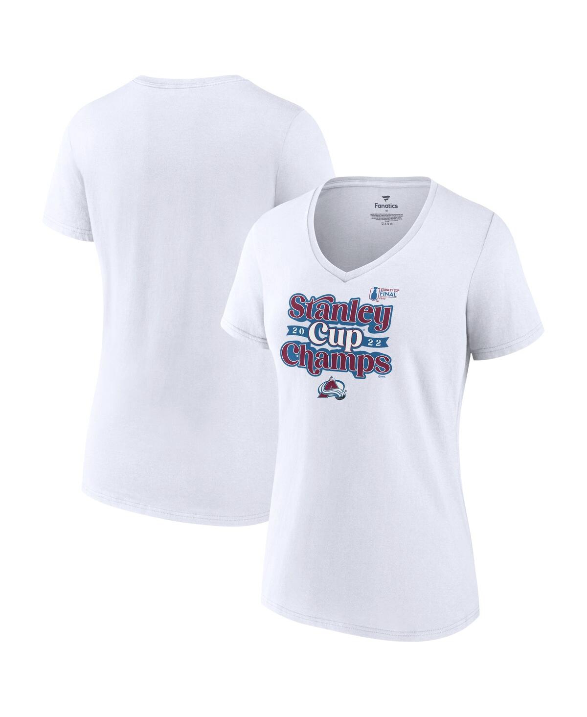 Women's FanaticsColorado Avalanche 2022 Stanley Cup Champions Saucer Pass V-Neck T-shirt - White
