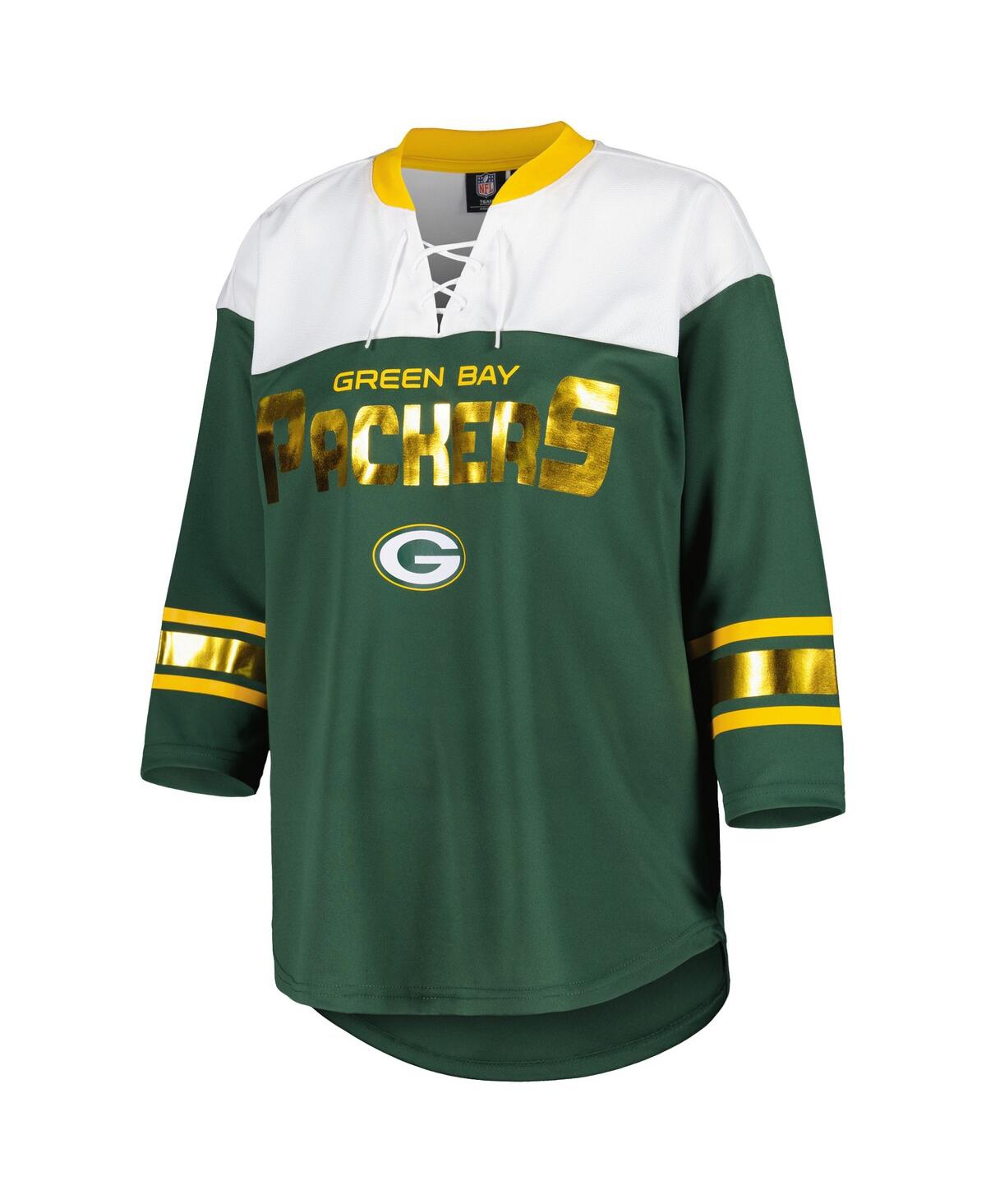 G-iii 4her By Carl Banks Women's  Green, White Green Bay Packers Double Team 3/4-sleeve Lace-up T-shi In Green,white