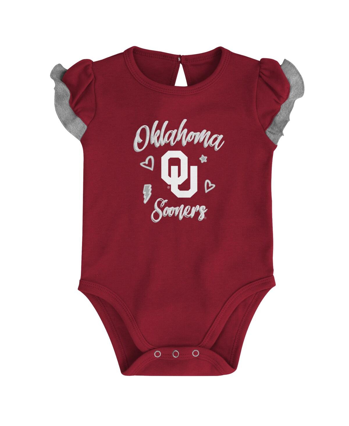 Shop Outerstuff Girls Newborn And Infant Crimson, Heather Gray Oklahoma Sooners Too Much Love Two-piece Bodysuit Set In Crimson,heather Gray