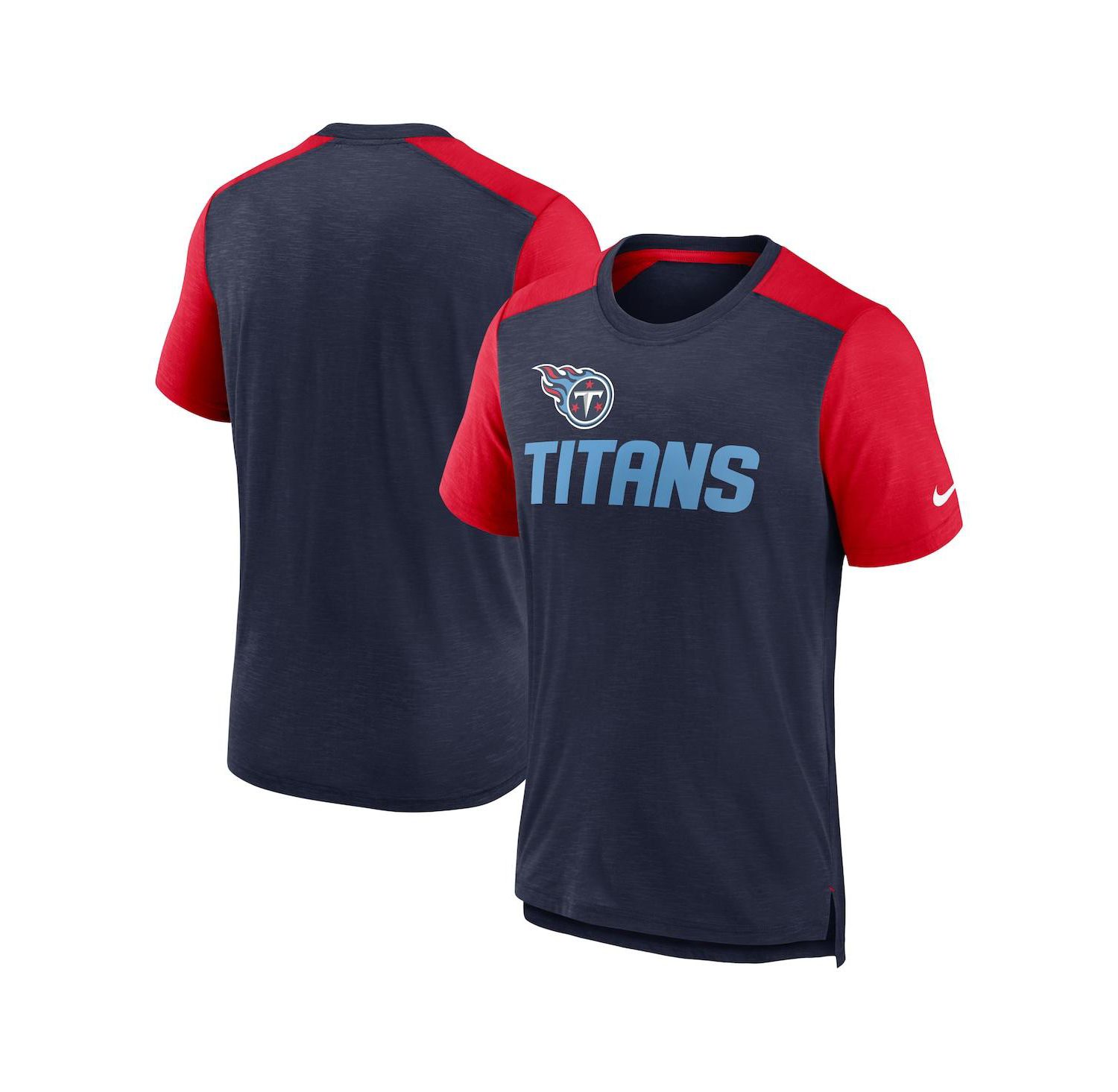 Men's Heathered Navy, Heathered Red Tennessee Titans Color Block Team Name T-shirt
