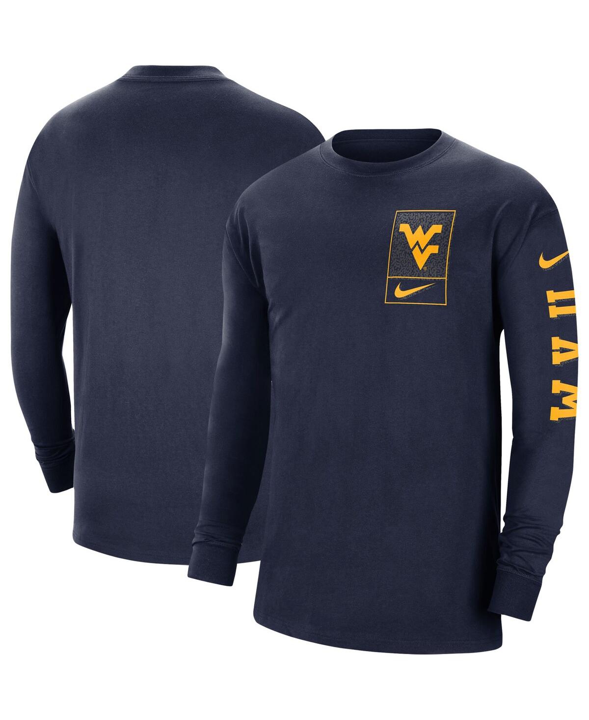 Shop Nike Men's  Navy West Virginia Mountaineers Seasonal Max90 2-hit Long Sleeve T-shirt