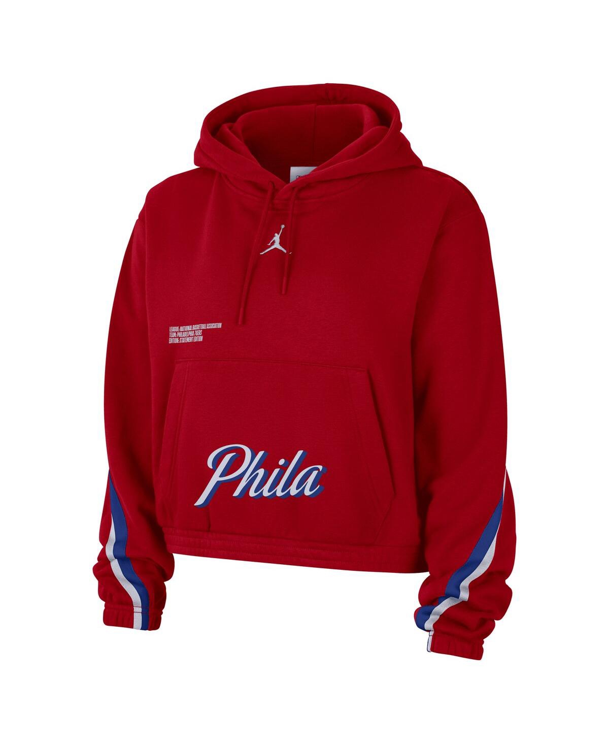JORDAN WOMEN'S JORDAN RED PHILADELPHIA 76ERS COURTSIDE STATEMENT EDITION PULLOVER HOODIE 