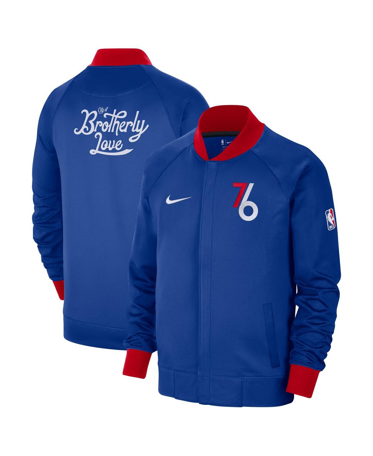 Shop Nike Men's  Blue, White Philadelphia 76ers 2022/23 City Edition Showtime Thermaflex Full-zip Jacket In Blue,white