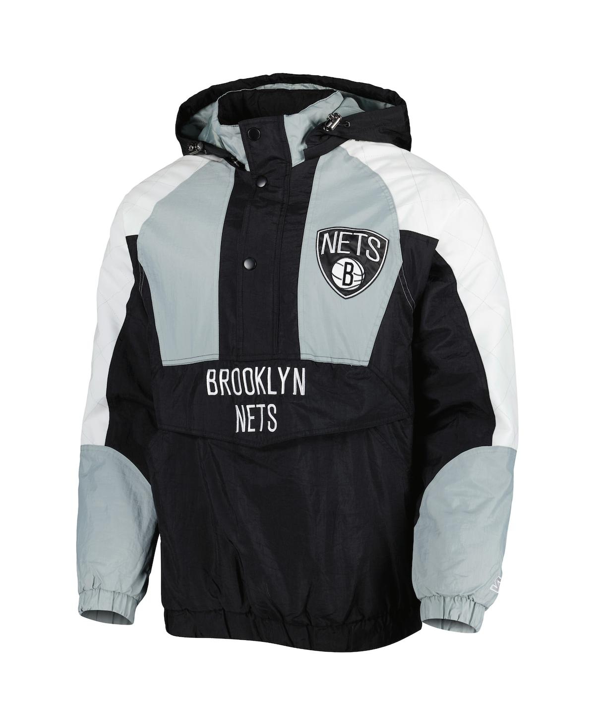 Starter Black Brooklyn Nets Body Check Raglan Hoodie Half-zip Jacket In Black