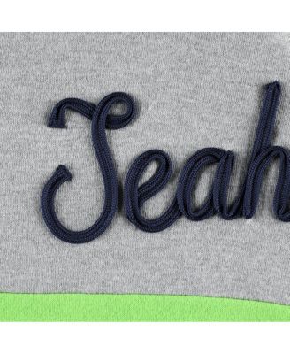 Women's Heathered Gray, College Navy Seattle Seahawks Outfield Deep V-Back Pullover Sweatshirt