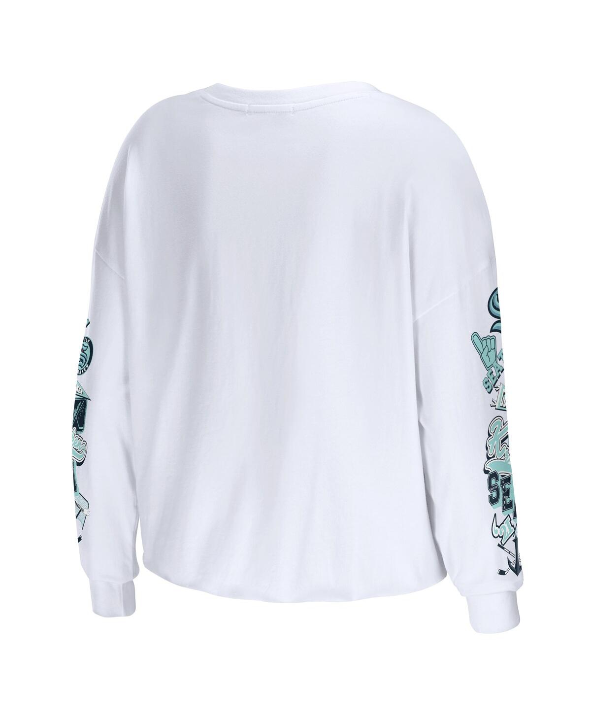 Shop Wear By Erin Andrews Women's  White Seattle Kraken Celebration Cropped Long Sleeve T-shirt