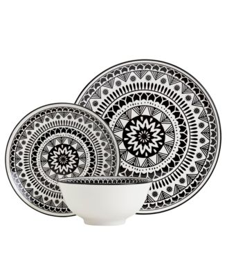 Black Pad Print 12 Pc. Dinnerware Set, Service for 4
